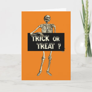 Tarjeta Pintura de Halloween vintage o esqueleto de tratam