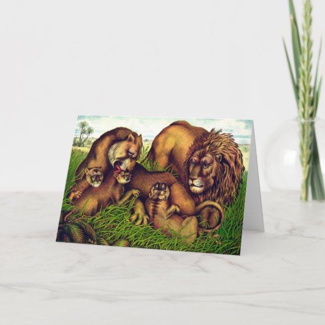 Tarjeta Pintura de la familia de leones de época (Anverso)