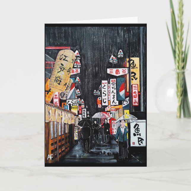 Tarjeta Pintura de la lluvia en Tokio por Alfred Fox (Anverso)