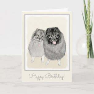 Tarjeta Pintura de la mamá y del hijo del Keeshond - arte