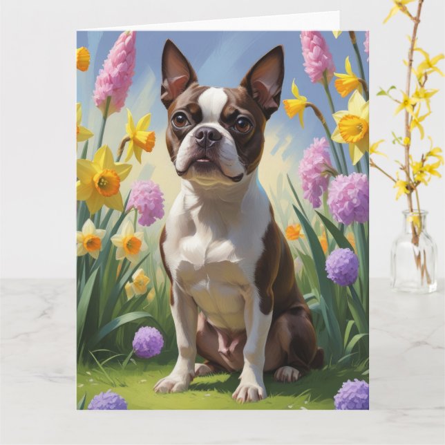 Tarjeta Pintura de las flores de la primavera del perro de (flor amarilla)