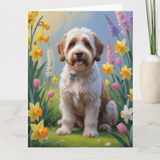 Tarjeta Pintura de las flores de primavera de Bernedoodle (Anverso)