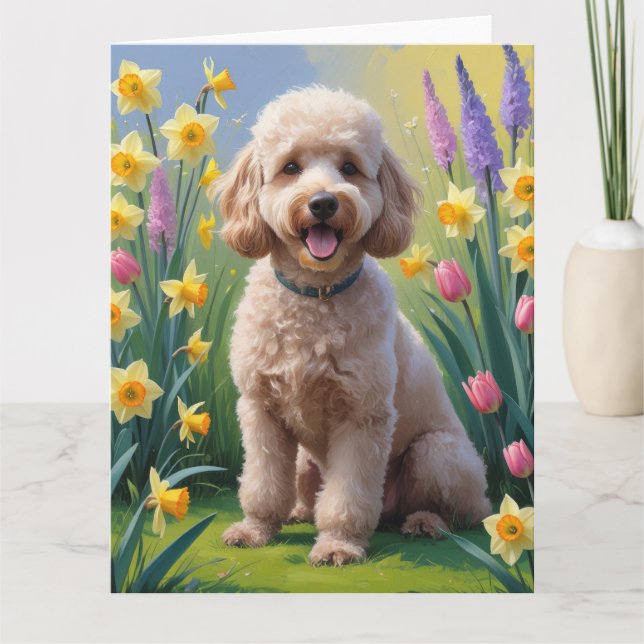 Tarjeta Pintura de las flores de primavera de perro canich (Anverso)