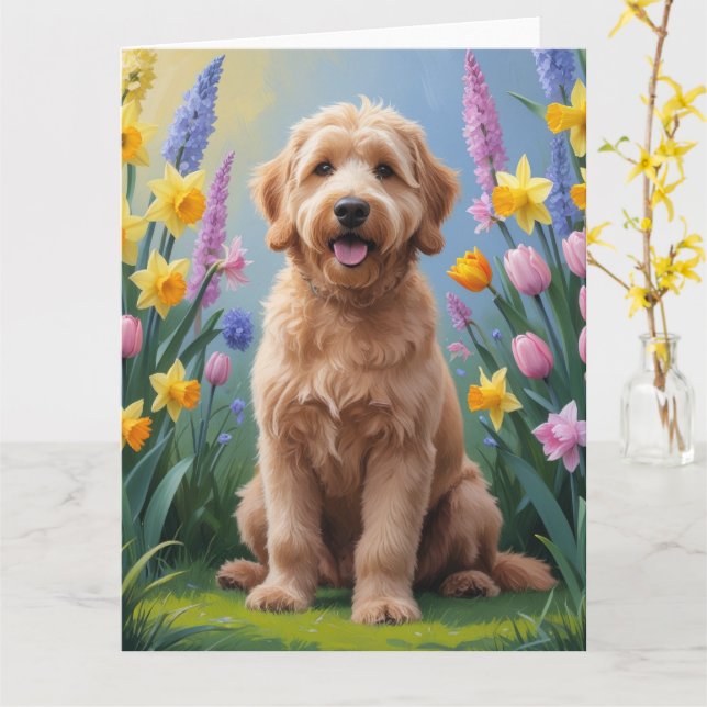 Tarjeta Pintura de las flores de primavera de perro de Gol (flor amarilla)