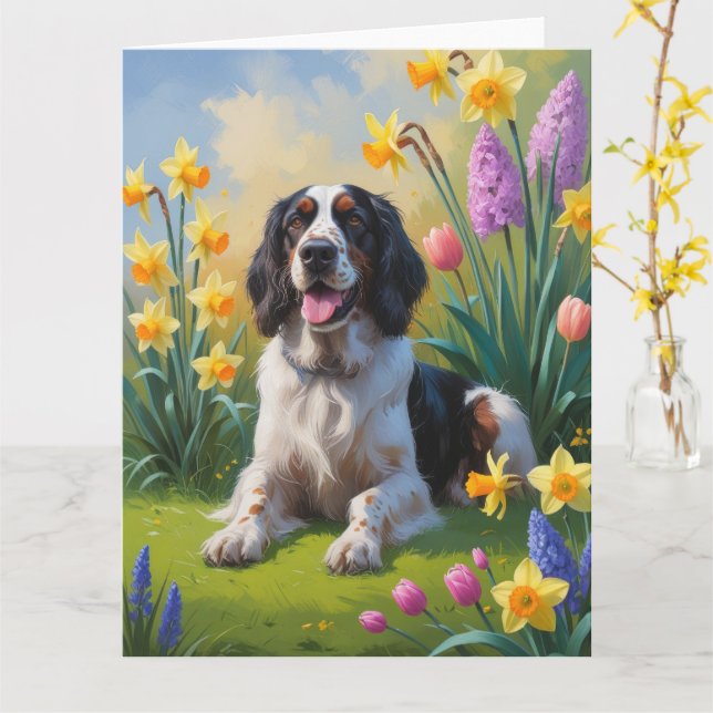 Tarjeta Pintura de las flores de primavera del perro de la (flor amarilla)