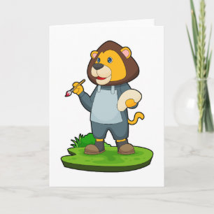 Tarjeta Pintura de león Pincel de pintura