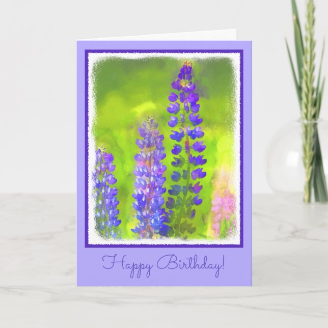 Tarjeta Pintura de Lupine - Arte original de las flores (Anverso)
