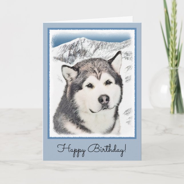 Tarjeta Pintura de Malamute de Alaska - Arte de Perro Orig (Anverso)
