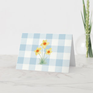 Tarjeta Pintura de Narciso con Patrón de Cuadros Azules