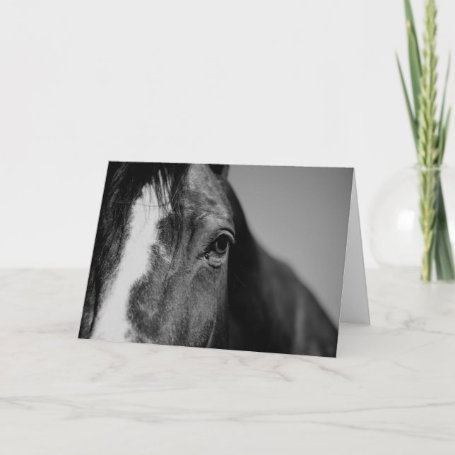 Tarjeta Pintura de ojos de caballo en blanco y negro (Anverso)
