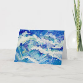 Tarjeta Pintura de olas oceánicas en azul y blanco