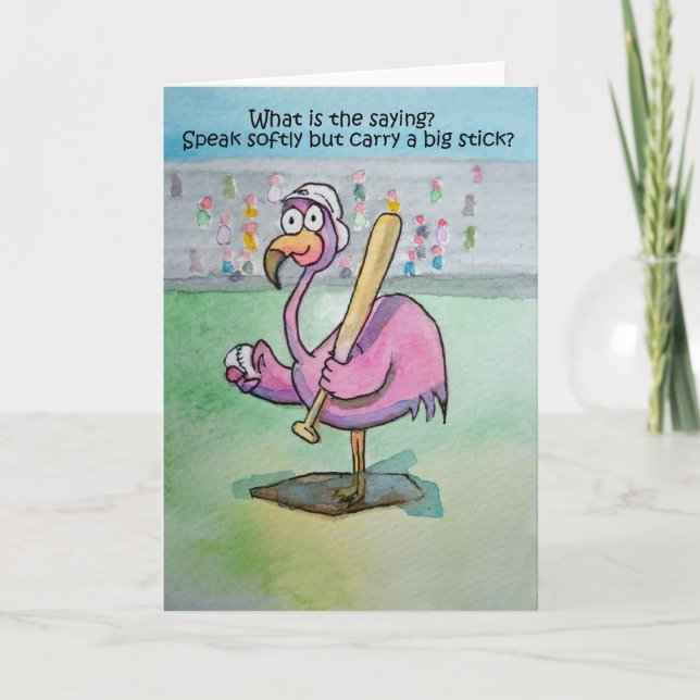 Tarjeta Pintura de pájaro divertida rosa Flamingo (Anverso)