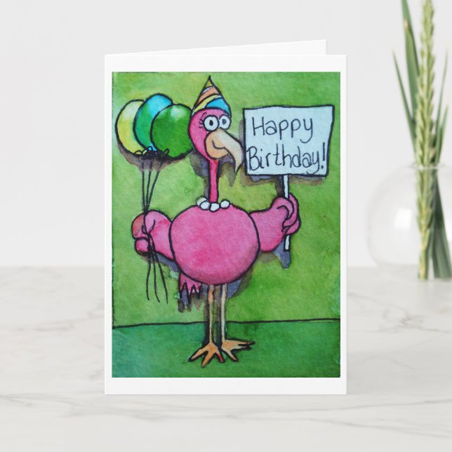 Tarjeta Pintura de pájaro divertida rosa Flamingo (Anverso)