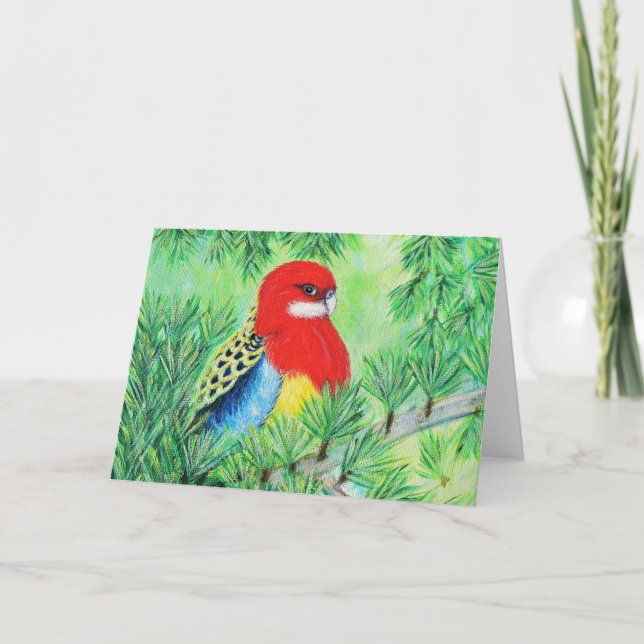 Tarjeta Pintura de pájaro Rosella (Anverso)