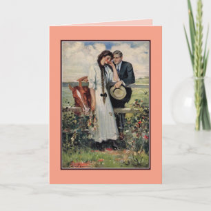 Tarjeta Pintura de pareja romántica vintage y caballo