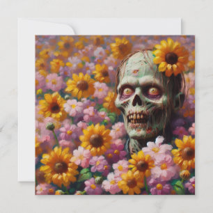 Tarjeta Pintura de petróleo de zombies en Halloween, campo