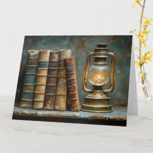 Tarjeta Pintura de pila de libros antiguos biblioteca anti