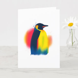 Tarjeta Pintura de pintura pingüino colorida