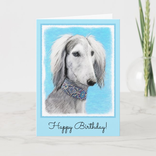 Tarjeta Pintura (de plata) de Saluki - arte original lindo (Anverso)
