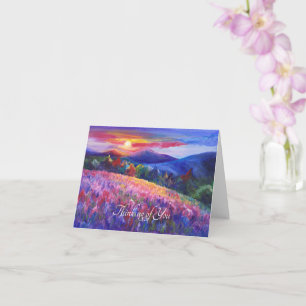 Tarjeta pintura de puesta de sol en la montaña personaliza
