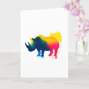Tarjeta Pintura de rociado colorida Rhinoceros Silhouette