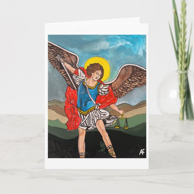Tarjeta Pintura de San Miguel el Arcángel de Alfred Fox (Anverso)