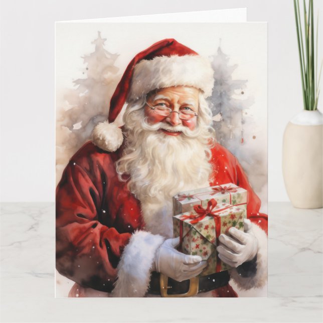 Tarjeta Pintura de Santa Claus con regalos (Anverso)