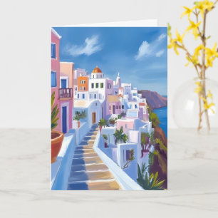 Tarjeta Pintura de Santorini Grecia Acuarela Viajes