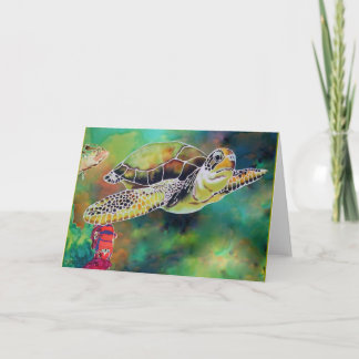 Tarjeta Pintura de seda de tortuga verde