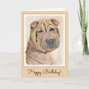 Tarjeta Pintura de Shar Pei - Arte Perro Original Cuto