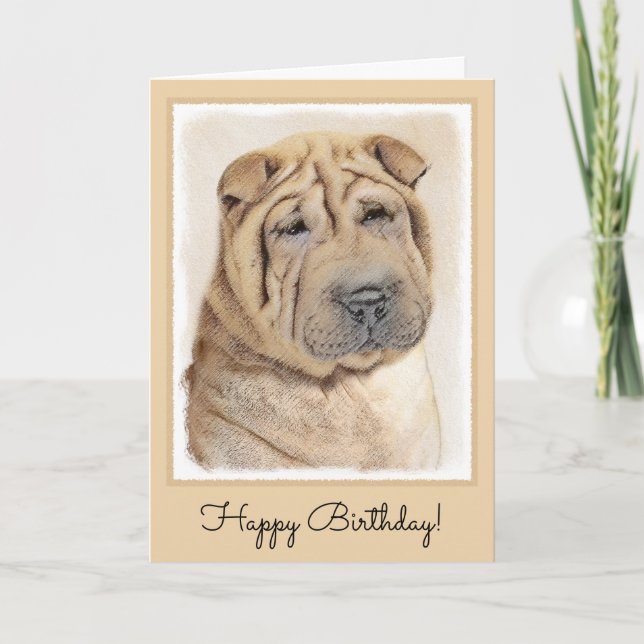 Tarjeta Pintura de Shar Pei - Arte Perro Original Cuto (Anverso)