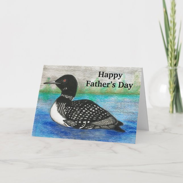 Tarjeta Pintura de somorgujo Día del Padre Acuarela Lago (Anverso)