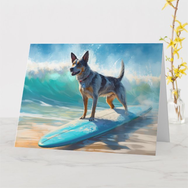 Tarjeta Pintura de surf Blue Heeler Beach (flor amarilla)