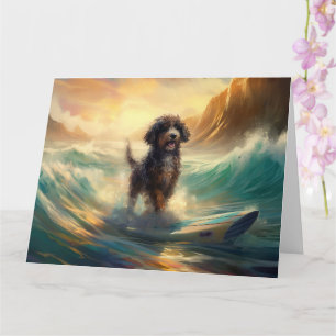 Tarjeta Pintura de surf de Bernedoodle Beach