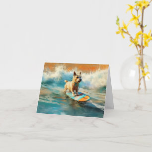 Tarjeta Pintura de surf de Biewer Terrier Beach