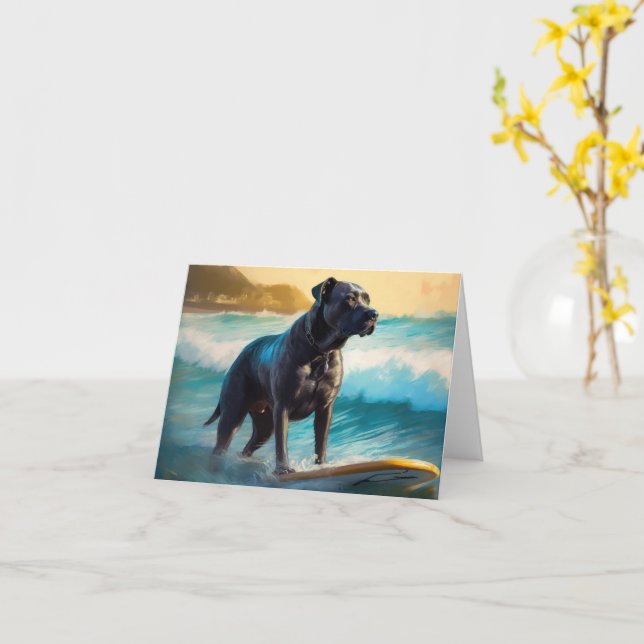 Tarjeta Pintura de surf de Cane Corso Beach (flor amarilla)