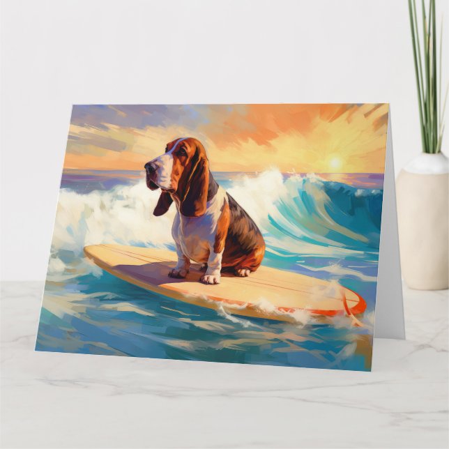 Tarjeta Pintura de surf en Basset Hound Beach (Anverso)