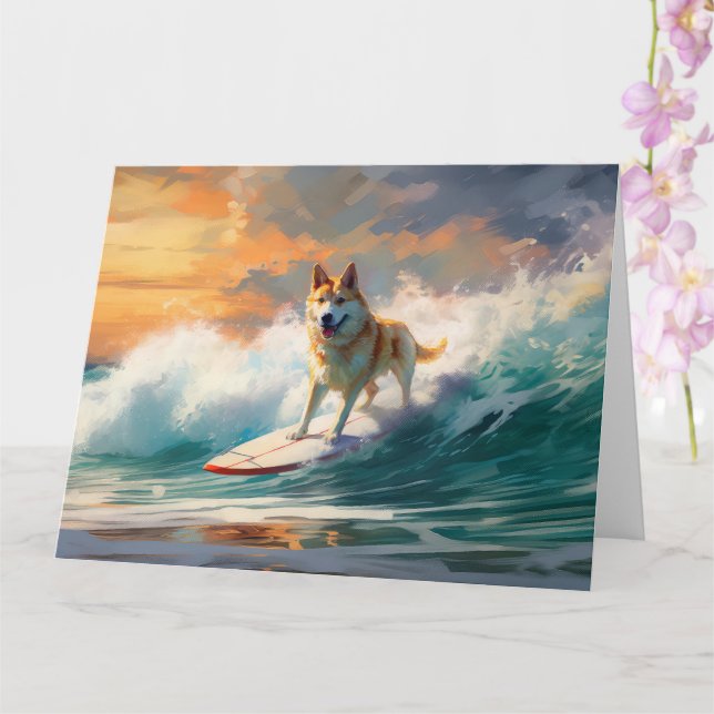Tarjeta Pintura de surf en la playa de Akita (Orquídea)