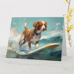 Tarjeta Pintura de surf en la playa de Brittany Spaniel