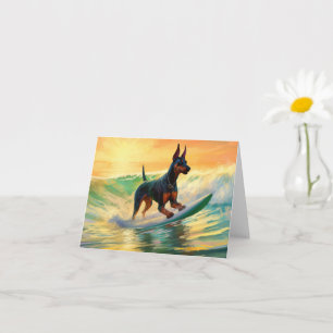 Tarjeta Pintura de surf en la playa de Doberman
