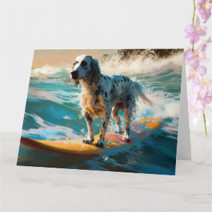 Tarjeta Pintura de surf en la playa del Setter inglés