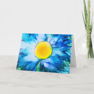 Tarjeta Pintura de tinta de alcohol de flor de como azul