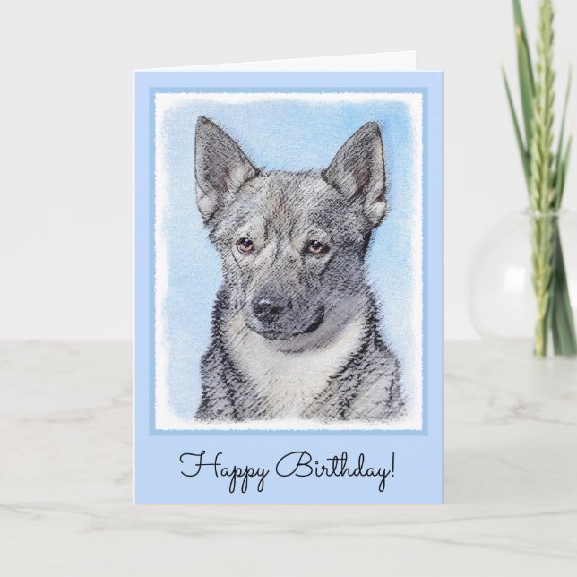 Tarjeta Pintura de Vallhund Sueca - Arte Perro Original Cu (Anverso)