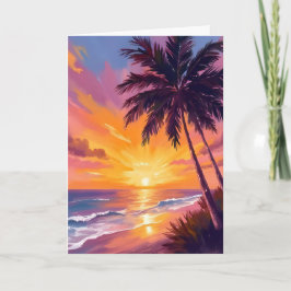 Tarjeta Pintura de viaje puesta de sol en la playa de Hawá