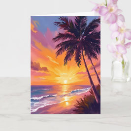 Tarjeta Pintura de viaje puesta de sol en la playa de Hawá