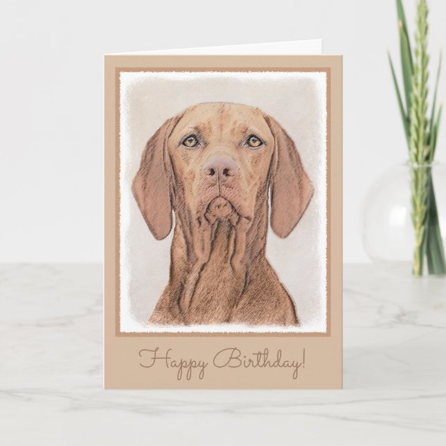 Tarjeta Pintura de Vizsla - Arte Perro Original. (Anverso)