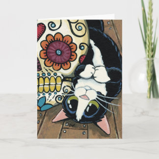 Tarjeta Pintura del cráneo del gato y del azúcar del