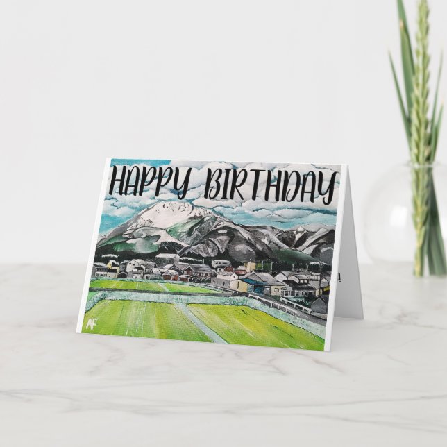 Tarjeta Pintura del Monte Fuji por Alfred Fox (Anverso)