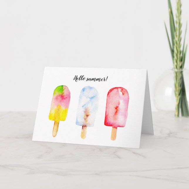 Tarjeta Pintura del watercolour del helado. ¡Hola verano! (Anverso)