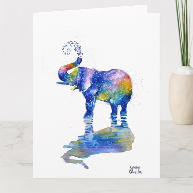 Tarjeta Pintura en acuarela de elefante feliz   (Anverso)